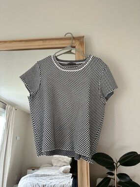 Checkerprint Short Sleeve Knit Tee - Black/White